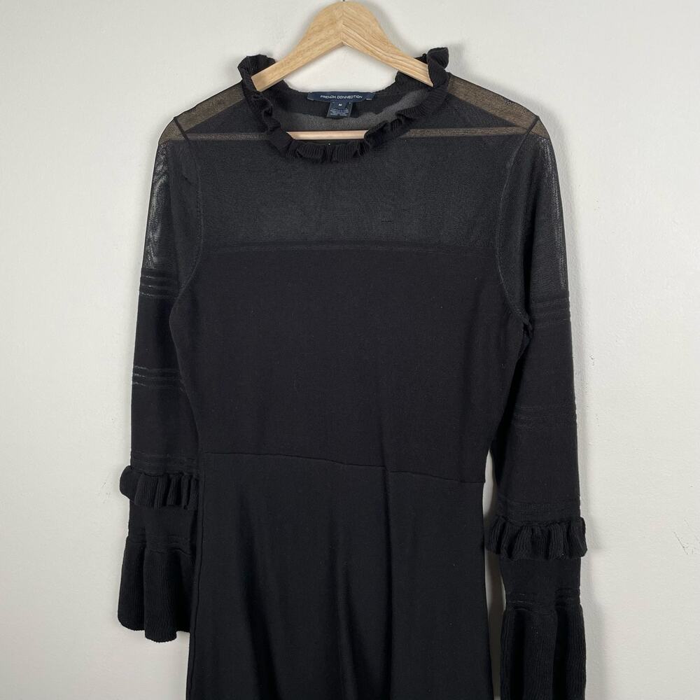 French Connection Lindsey Sheer Yoke Long Sleeve Sweater Dress Black Size M - Picture 5 of 12
